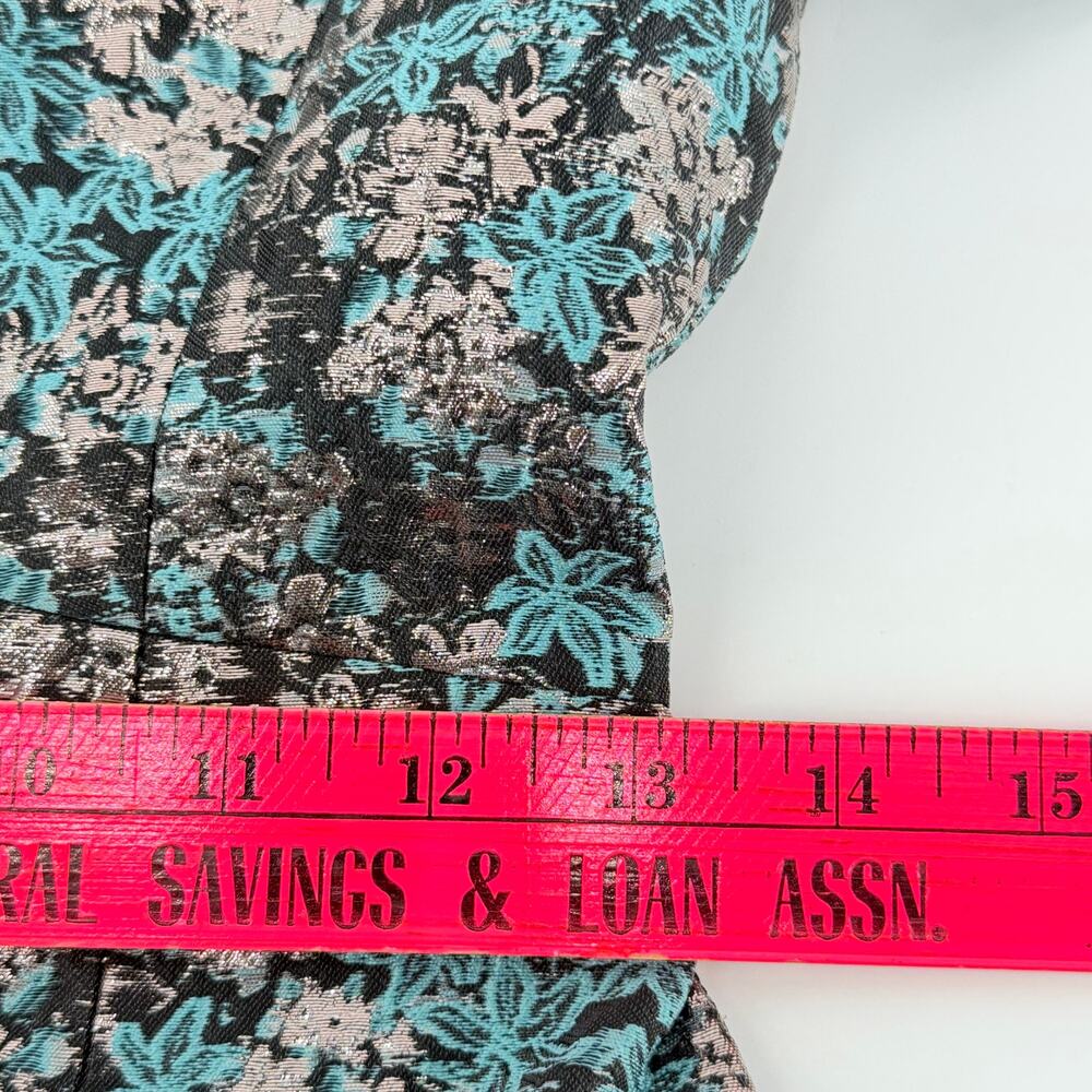 Club Monaco Metallic Brocade Mini Dress Size 00 Teal Silver Party Glam - Picture 8 of 14